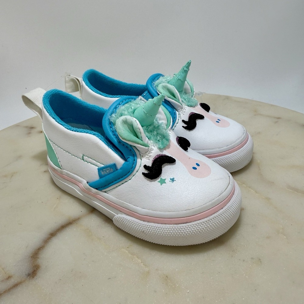 Vans Toddler Classic Slip-on Unicorn- Blue Atoll/ Iridescent , Size 4.5